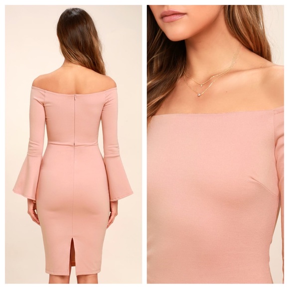 Lulus All She Wants Blush Pink Off-the-Shoulder Midi Dress - Picture 9 of 15